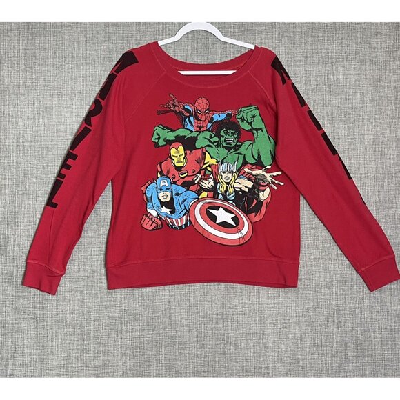 Marvel Shirt Womens XXL Red Off Shoulder Character Top Hulk Captain America Spid - Picture 3 of 12